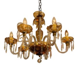 1920's Antique French Blown Glass + Crystal Chandelier