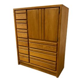 Custom Made Oak Armoire With Cabinet + 9 Drawers