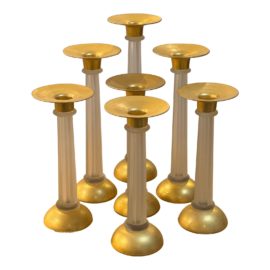 Neiman Marcus Cedenese Style Glass + Gilt Candle Holders, a Set of 7