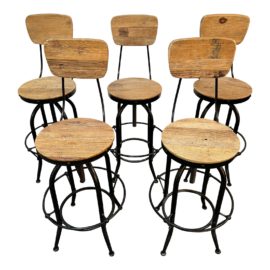 Industrial Farmhouse Adjustable Barstools, Set of Five