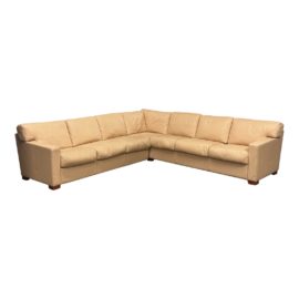Vintage Sand Leather Corner Two Piece Sectional. Original Price: $16,000