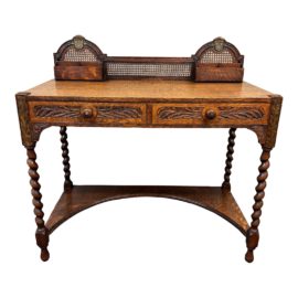 19th Century Antique Oak Barley Twist Reception Table + Writing Desk