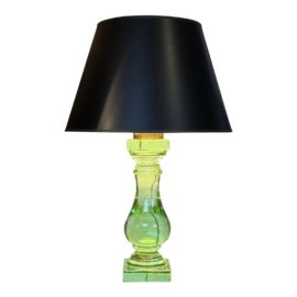 Vintage Emerald Glass Balustrade Table Lamp