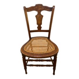 19th Century Burlwood Inset + Caning Side Chair