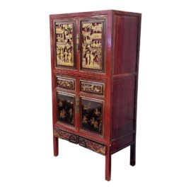 Vintage Asian Lacquered Wood Wedding Cabinet