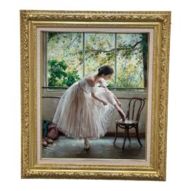 Gilt Wood Framed Ballerina Oil on Canvas Painting, Signed by Artist Sindy Redley