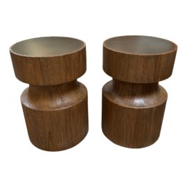 Brownstone Laguna Drum Solid Teak Side Tables, a Pair. Original Price: $3,756