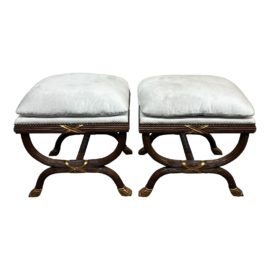 Vintage Style Cerule Stools, a Pair