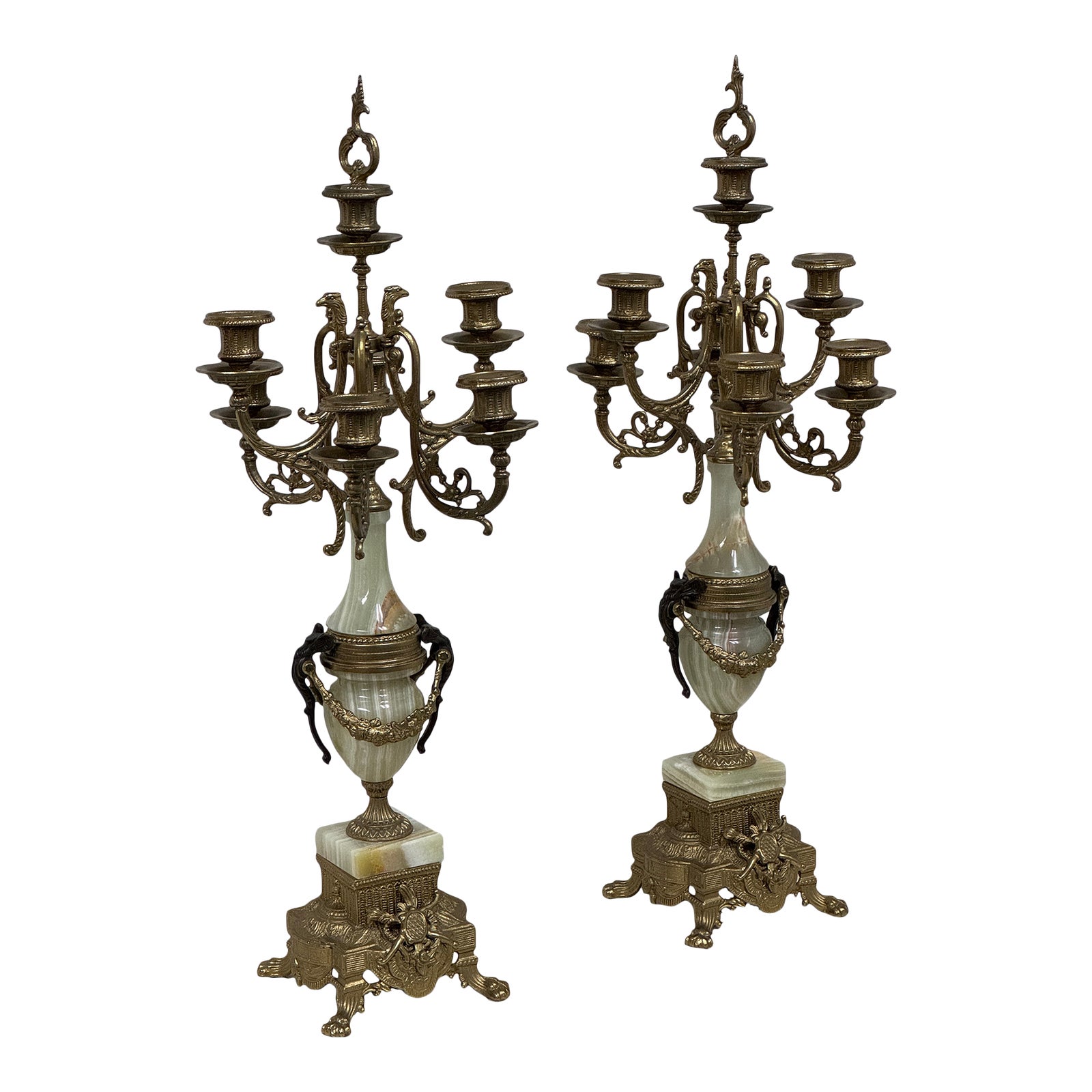 アンティーク　イタリア　Lancini社製 Vintage Lancini Italian Onyx + Brass Candelabras, a Pair - Design