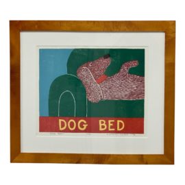 Stephen Huneck Wood Block Print - Dog Bed. Original Price: $1,090
