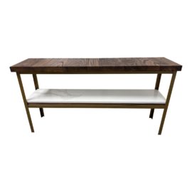 Custom Design Two Tier Wood + Marble Console With Brass Frame. Original Price: $3,575