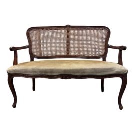 Circa 1980's Louis XV French Cane Back and Mahogany Settee/Loveseat