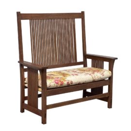 Stickley Furniture Oak Arts & Crafts Missions Arm Bench. Original Price: $7,100