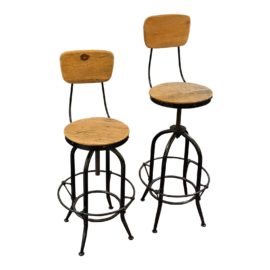 Industrial Farmhouse Adjustable Barstools, a Pair