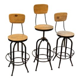 Industrial Farmhouse Adjustable Barstools, Set of Three