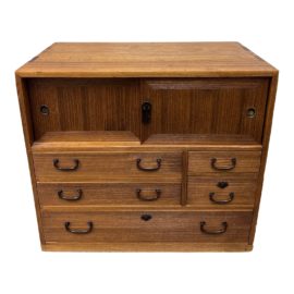Antique Japanese Tansu - Upper Sliding Doors + 5 Drawers