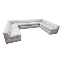 Fischer Wiseman Custom Design Three Piece Sectional Sofa in Soft Gray Woven Twill. Original Price: $23,000