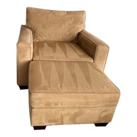 Pottery Barn Comfort Grand Microsuede Arm Chair + Ottoman. Original Price: $2,749