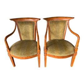 Vintage French Empire Style Upholstered Fauteuils, a Pair