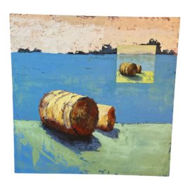 Claire Carver Haystacks Original Oil on Canvas Painting, 2004. Original Price: $7,500