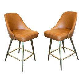 West Elm Mid Century Leather Swivel Counter Stools, a Pair. Original Price: $1,400