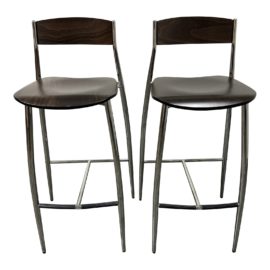 Sergio Mian Altek Baba Bentwood + Aluminum Bar Stools, a Pair