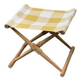 Serena & Lily Teakwood Camp Chair With Yellow Picnic Check Cotton Fabric. Original Price: $250