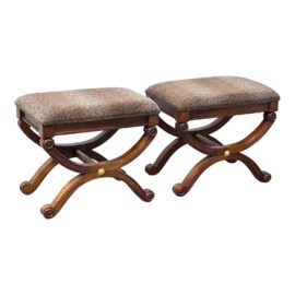 Antique Style Mahogany X Frame Footstools, a Pair