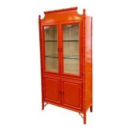 Thomasville Faux Bamboo Orange Display Cabinet. Original Price: $3,395