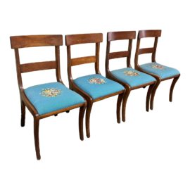 Stickley Needlepoint Dining Chairs, a Set of Four