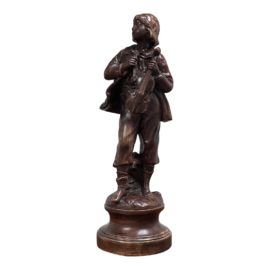 Vintage Casted Bronze Finish Statue of Boy Holding Violin