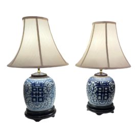Vintage Chinese Ginger Jar Table Lamps, a Pair