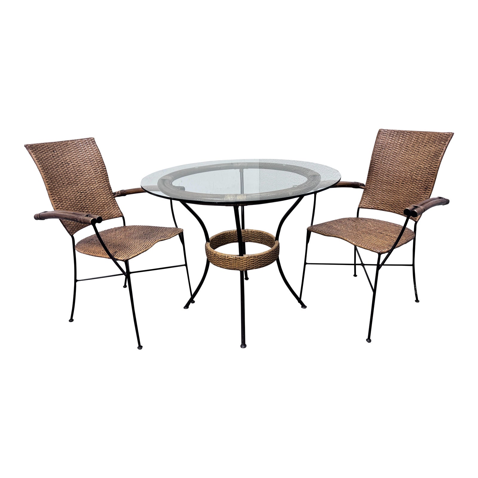 Vintage Pier 1 Imports Glass Table With Wicker Accents and Chairs, Set of  Three - Design Plus Gallery, image size:1600x1600