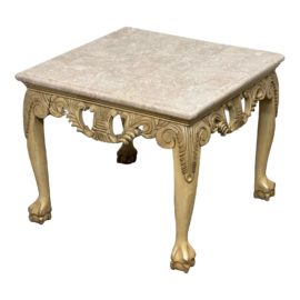 Schnadig Carved Wood and Marble Side Table