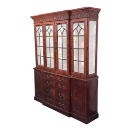 Chippendale Cherry Wood Finish Two Piece Hutch/Display Cabinet