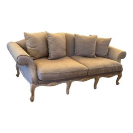 ABC Carpet & Home Taupe Linen Camelback Sofa