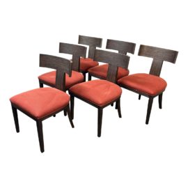 Restoration Hardware Klismos Brown Oak Dining Chairs, Set of Six. Original Price: $3,600