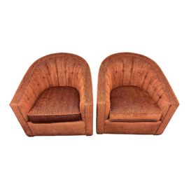 Ethan Allen Rondo Channel Back Barrel Chairs, a Pair