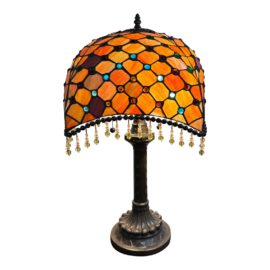 HomeRoots Tiffany-Style Amber Beaded Table Lamp in Bronze
