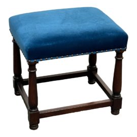 Custom Old World Blue Velvet Stool