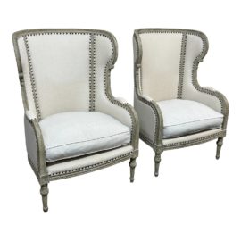 Bliss Home Linen Wingback Chairs, a Pair. Original Price: $3,200