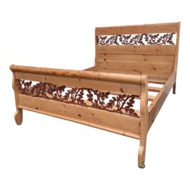 Queen Size Knotty Pine + Maple Leaf Metal Bed Frame