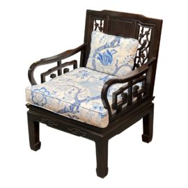 Vintage Chinese Rosewood Arm Chair + Custom Cushions