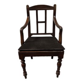 Antique Dark Mahogany Arm Chair With Dark Brown Velvet Pad