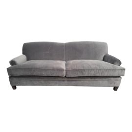 Custom Design Gray Velvet Rolled Arm Sofa. Original Price: $3,275