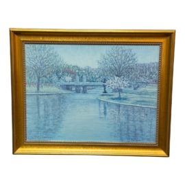 E. Joseph Fontain "Boston Public Gardens" Original Oil Painting