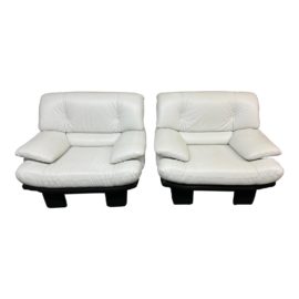 Post Modern Vintage White Leather Chairs, a Pair