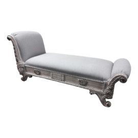 Vintage French Oatmeal Linen Chaise Lounge