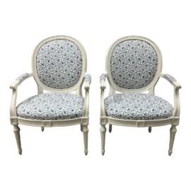 Custom Design Louis XVI Arm Chairs, a Pair