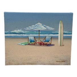 Patrick Sedlak "Sand, Sea, Surfboard" Original Acrylic Painting